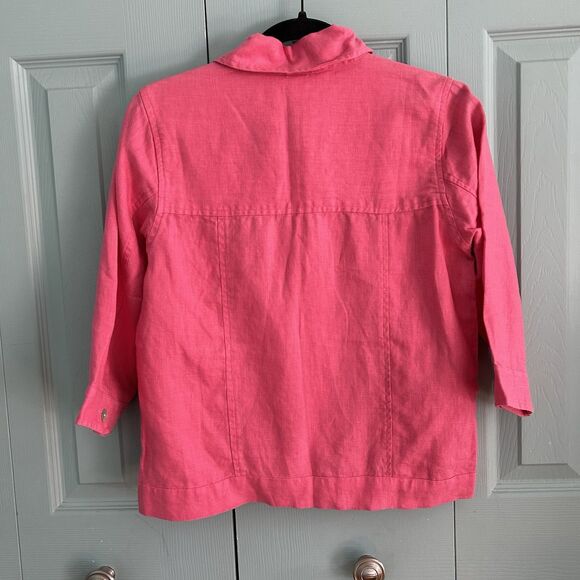Toofan Womens Linen Pink Button Up Blouse 3/4 Sleeve Small Collared - Picture 10 of 11